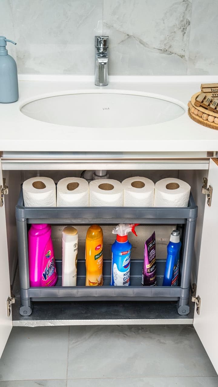 Lavabo Altı 2 Katlı Tekerlekli Raf — görsel 4