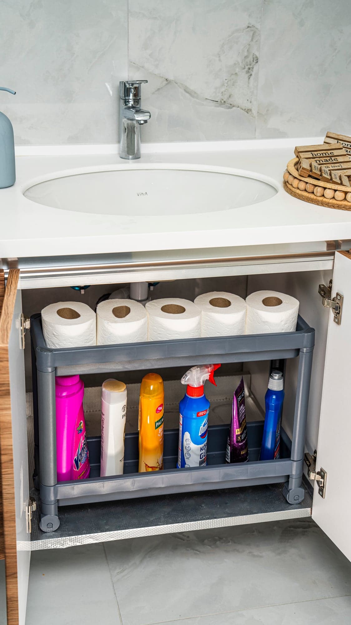 Lavabo Altı 2 Katlı Tekerlekli Raf — görsel 5
