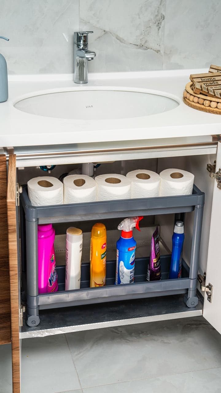 Lavabo Altı 2 Katlı Tekerlekli Raf — görsel 6