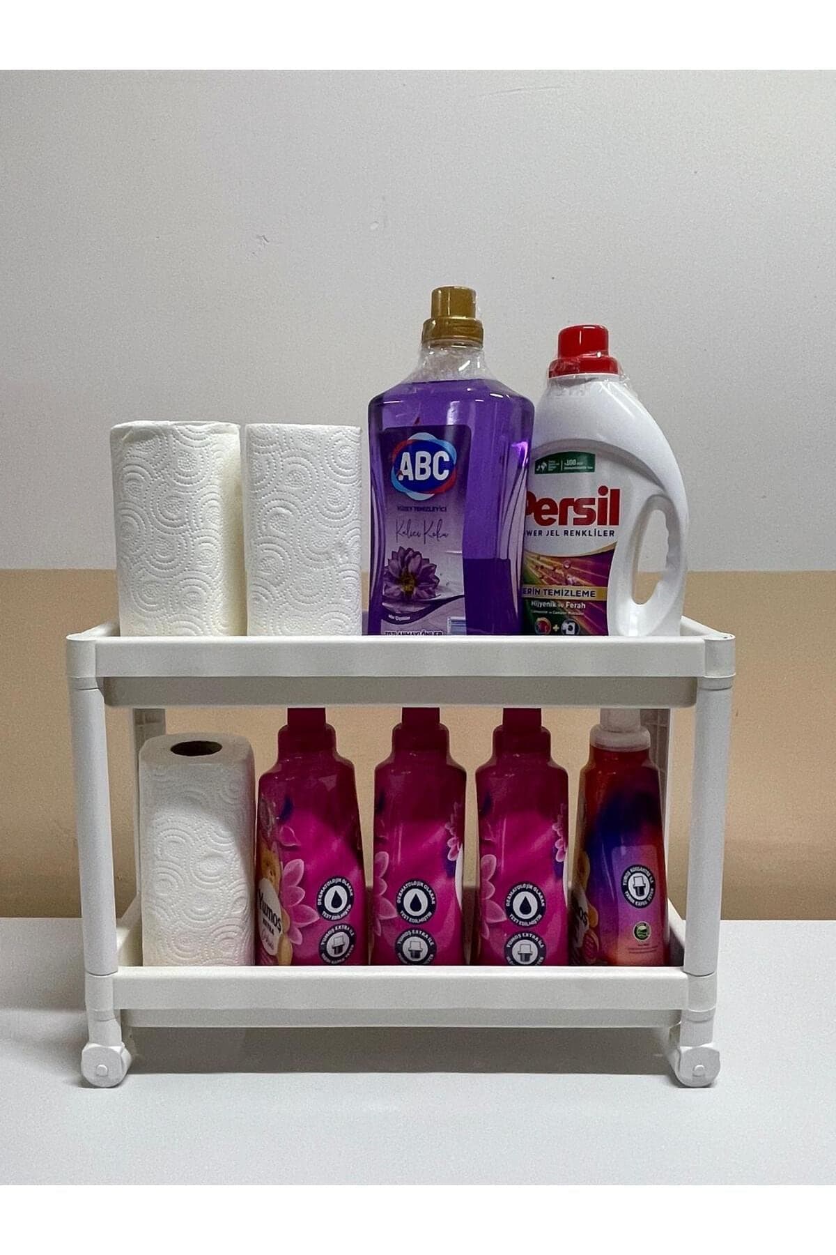 Lavabo Altı 2 Katlı Tekerlekli Raf — Beyaz