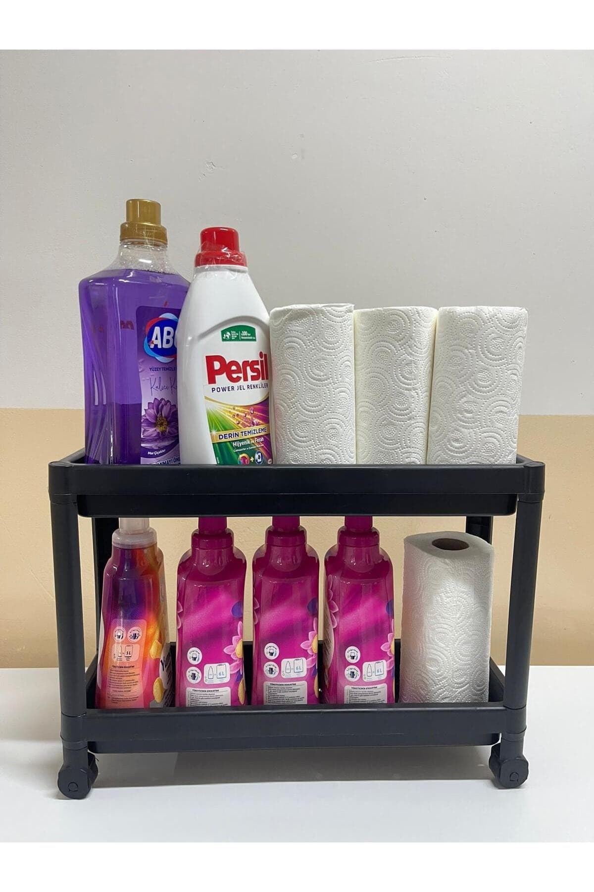 Lavabo Altı 2 Katlı Tekerlekli Raf — Siyah